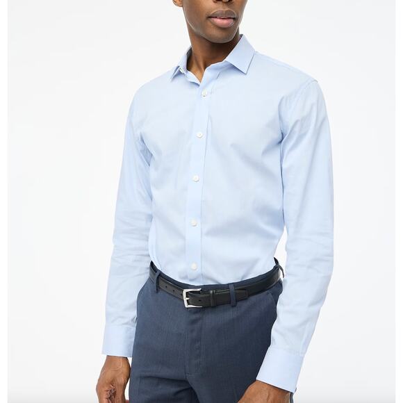 J.Crew Slim Performance Dress Shirt Classic Blue Eoe Cotton Blend Large NWT - Picture 1 of 13